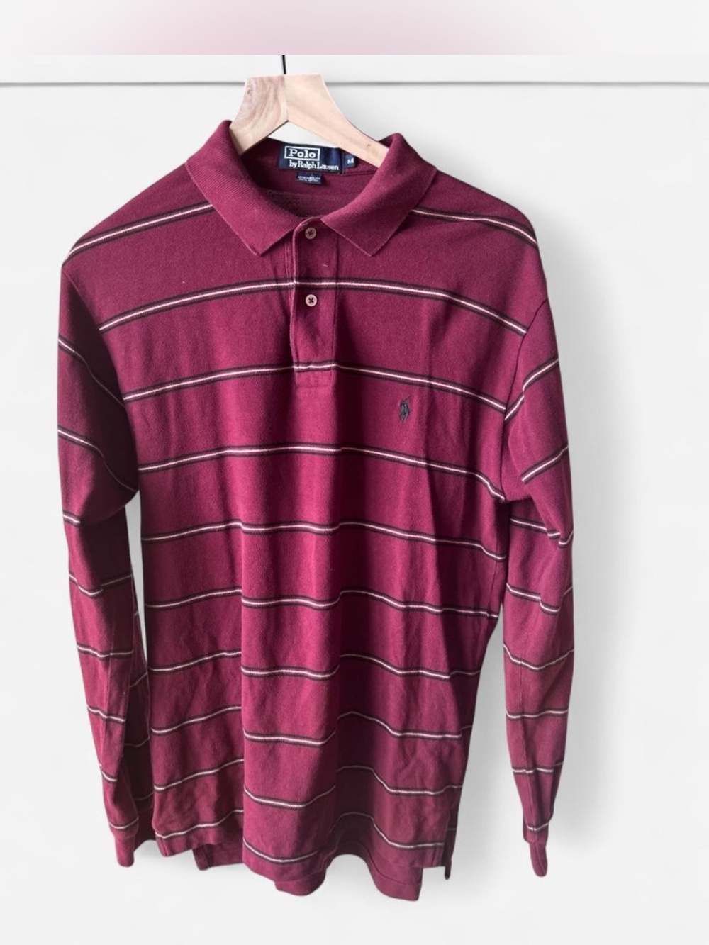 Y2k Ralph Lauren Burgundy Striped Long-Sleeve Polo